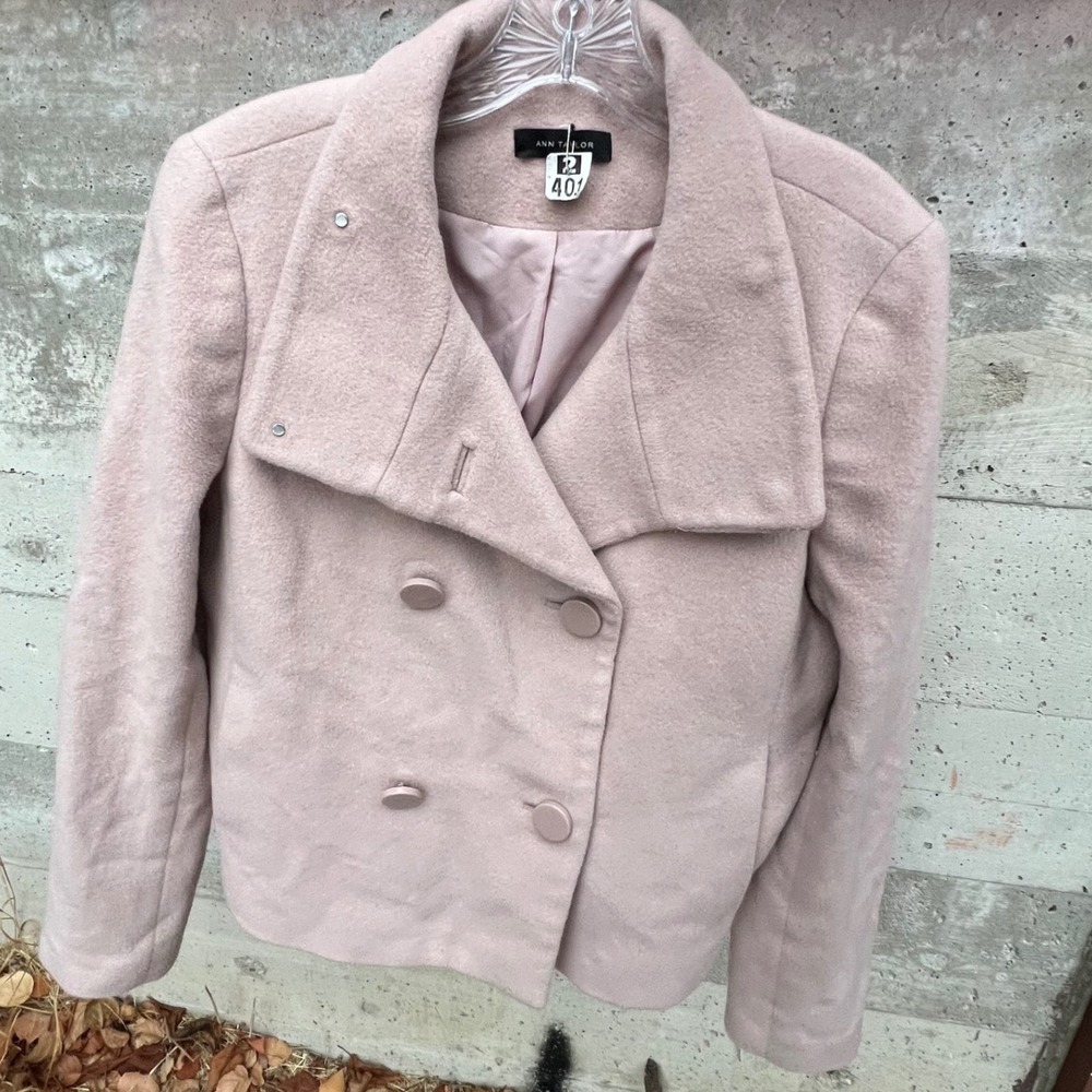 Ann Taylor Womens Pink Wool‎ Blend Double Breasted Cropped Jacket M Moto Button